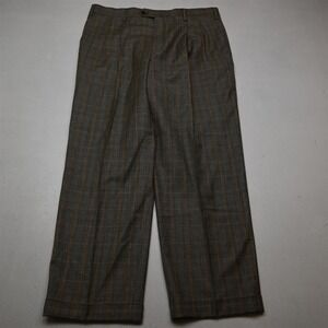 Turnbury 34x29 Glenn Check Plaid Flannel 100% Wool Pleated Cuffed Dress Pants